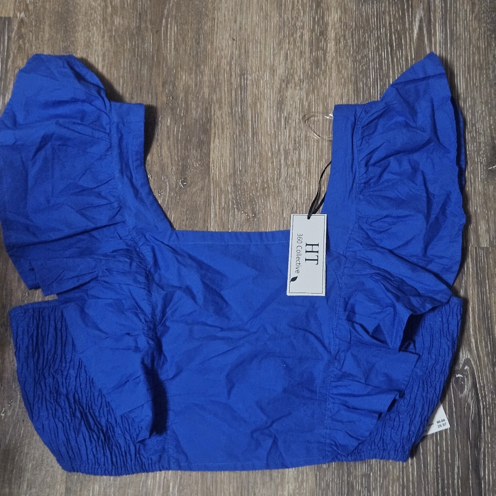 NWT HT 360 COLLECTIVE Women's Blue Ruffled Top XL